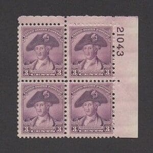 Scott# 708 "WASHINGTON BICENTENNIAL" PLATE BLOCK (4) MNH