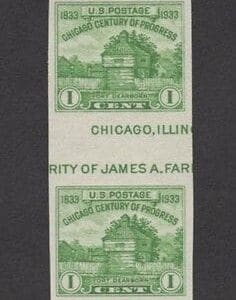 Scott# 766a "FORT DEARBORN" VERTICAL PAIR WITH HORIZ. GUTTER, MNH
