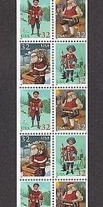 Scott# 3007c "CHRISTMAS" BOOKLET PANE (10) MNH WITH 2 PLATE #s
