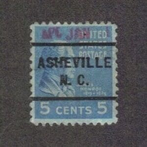 Scott# 810 "JAMES MONROE" USED ASHEVILLE N.C. RED DATED PRECANCEL NICELY CENTERED