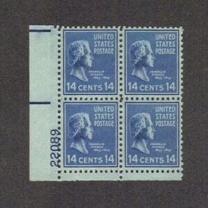 Scott# 819 "FRANKLIN PIERCE PRIXIE" PLATE BLOCK (4) NICELY CENTERED