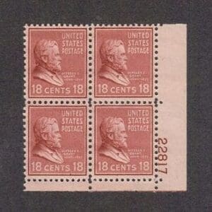 Scott# 823 "ULYSSES GRANT" PLATE BLOCK (4) MNH, NICELY CENTERED