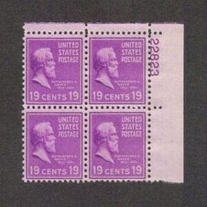 Scott# 824 "RUTHERFORD HAYES" PLATE BLOCK (4) MNH & NICELY CENTERED