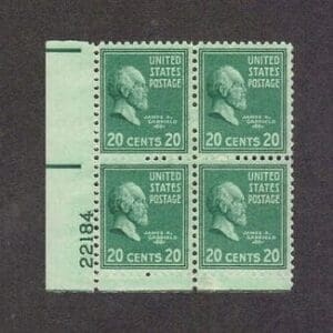 Scott# 825 "JAMES GARFIELD" PLATE BLOCK (4) MNH, NICELY CENTERED