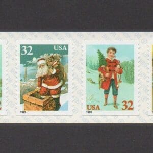 Scott# 3014-17 (3017a) "SANTA & CHILDREN" LINERLESS COIL STRIP (4) MNH