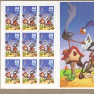 Scott# 3392 "WILE E. COYOTE" IMPERFORATE ERROR  SOUVENIR SHEET MNH