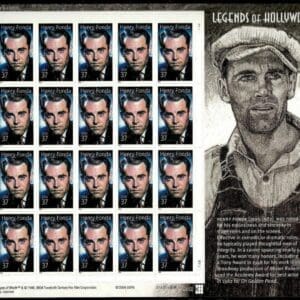 Scott# 3911 "HENRY FONDA" FULL SHEET (20) WITH SIDE PANEL, MNH