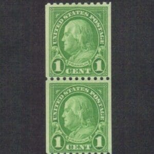 Scott# 604 "FRANKLIN" ROTARY PERF 10 HORIZONTAL COIL PAIR, MNH