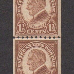 Scott# 605 "HARDING" HORIZONTAL PERF 10 COIL JOINT LINE PAIR, MNH