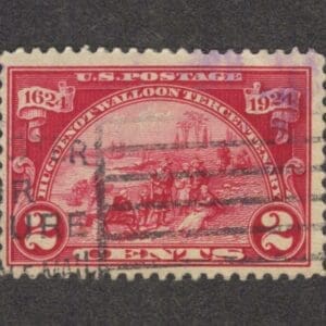 Scott# 615 "HUGUENOT-WALLOON" USED WITH ADDRESS SLOGAN CANCEL