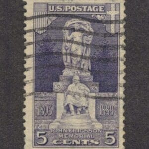 Scott# 628 "ERICSSON MEMORIAL" MARGIN SINGLE WITH FLAG CANCEL