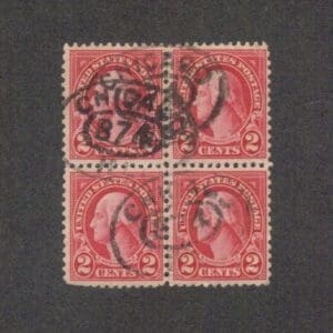 Scott# 634 "WASHINGTON" USED BLOCK (4) CHICAGO DOUBLE OVAL CANCEL