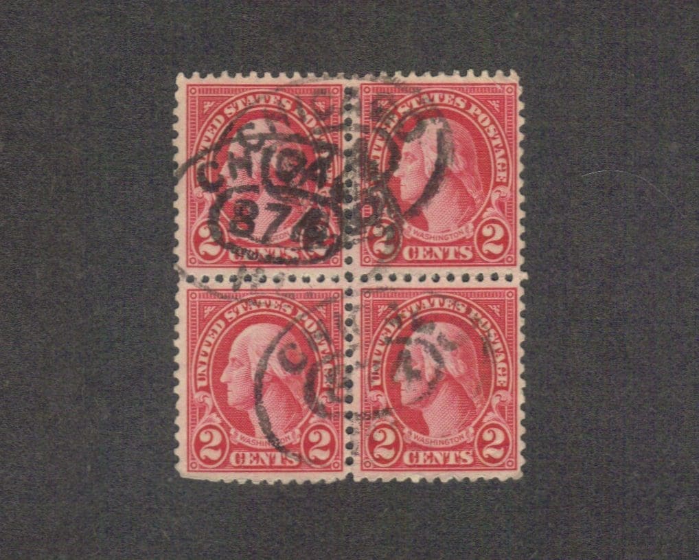 Scott# 634 "WASHINGTON" USED BLOCK (4) CHICAGO DOUBLE OVAL CANCEL