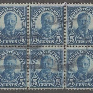 Scott# 637 "ROOSEVELT" USED BLOCK (6) WITH PARCEL CANCEL