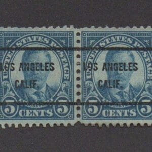 Scott# 637 "ROOSEVELT" USED PAIR WITH LOS ANGELES CA. PRECANCEL
