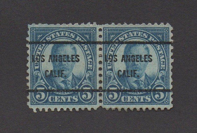 Scott# 637 "ROOSEVELT" USED PAIR WITH LOS ANGELES CA. PRECANCEL