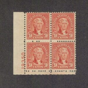 Scott# 641 "THOMAS JEFFERSON" ROTARY PRESS PLATE BLOCK (4) MINT