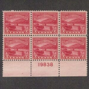 Scott# 681 "OHIO RIVER CANAL" BOTTOM PLATE BLOCK (6) MNH