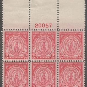 Scott# 682 "MASSACHUSETTS BAY COLONY" TOP PLATE BLOCK (6) MNH