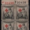 Scott# 702 "RED CROSS" PLATE BLOCK (4) MNH, PLATE#s 20498/20438