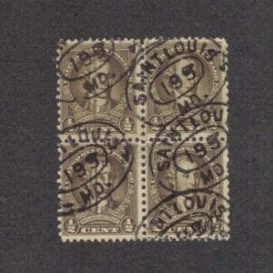 Scott# 704 "WASHINGTON" BLOCK (4) WITH ST LOUIS DOUBLE OVAL CANCEL