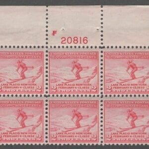 Scott# 716 LAKE PLACID-SKI JUMPER PLATE BLOCK (6) MNH , PLATE # 20816