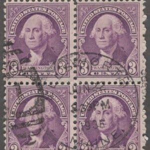 Scott# 720 "WASHINGTON" USED BLOCK (4) WITH AN ELLSWORTH MAINE CDS CANCEL