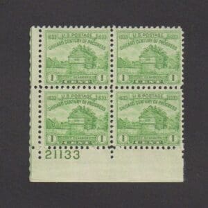 Scott# 728 "FORT DEARBORN" PLATE BLOCK (4) MNH, PRISTINE OG