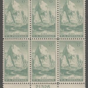Scott# 747 "NATIONAL PARKS - ZION PARK" LOWER PLATE BLOCK (6) MNH