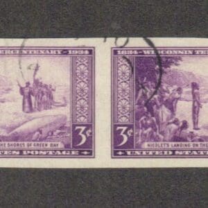 Scott# 755 "NICOLET'S LANDING" IMPERFORATE PAIR WITH DOUBLE OVAL CANCEL