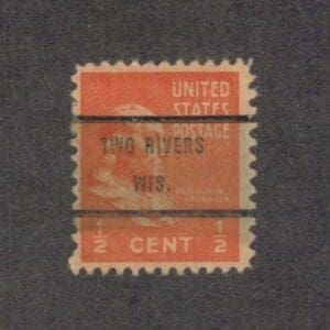 Scott# 803 "FRANKLIN" USED WITH TWO RIVERS WISCONSIN PRECANCEL
