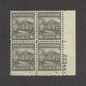 Scott# 809 "PRESIDENTIAL SERIES-WHITE HOUSE" PLATE BLOCK (4) MNH