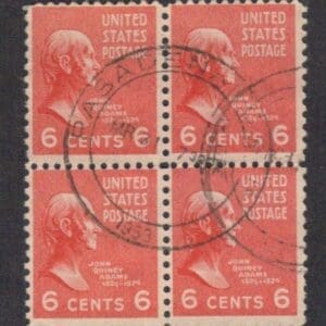 Scott# 811 "JOHN Q ADAMS" BLOCK (4) WITH PASADENA CA. DATE/TIME LOCAL CANCEL