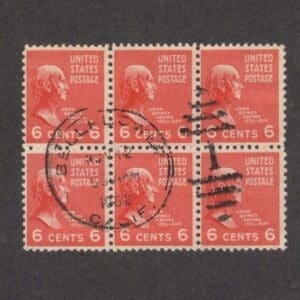 Scott# 811 "JOHN Q ADAMS" BLOCK (6) BELLFLOWER CA. DATE/TIME & NUMERAL 1 CANCEL