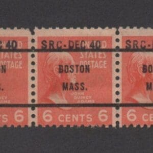 Scott# 811 "JOHN Q ADAMS" TRIO (3) BOSTON MASS. DATED PRECANCEL
