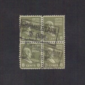 Scott# 813 "MARTIN VAN BUREN" BLOCK (4) WITH CHAMBERLAIN, SOUTH DAKOTA CANCEL