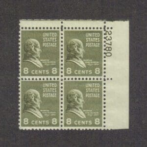Scott# 813 "MARTIN VAN BUREN" PLATE BLOCK (4) MNH, NICELY CENTERED