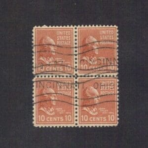 Scott# 815 "JOHN TYLER" BLOCK (4) WITH CINCINNATI, OHIO CANCEL