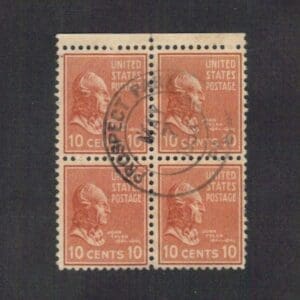 Scott# 815 "JOHN TYLER" BLOCK (4) WITH PROSPECT PARK, BROOKLYN NY LOCAL CANCEL