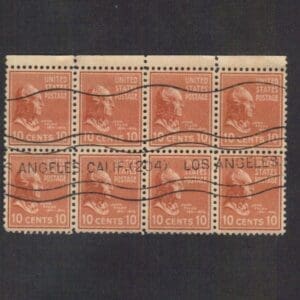 Scott# 815 "JOHN TYLER" MARGIN BLOCK (8) WITH LOS ANGELES, CA. CANCEL