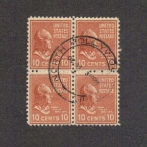 Scott# 815 "JOHN TYLER" BLOCK (4) WITH N HOLLYWOOD, CA DATE & TIME LOCAL CANCEL