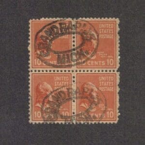Scott# 815 "JOHN TYLER" BLOCK (4) WITH GRAND RAPIDS, MI. DOUBLE OVAL CANCEL