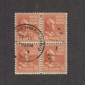 Scott# 815 "JOHN TYLER" BLOCK (4) WITH SAN BERNADINO, CA. LOCAL CANCEL