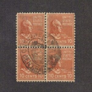 Scott# 815 "JOHN TYLER" BLOCK (4) WITH GRAND CENTRAL STA. NY DOUBLE OVAL CANCEL