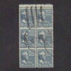 Scott# 820 "JAMES BUCHANAN" BLOCK (6) WITH DENVER COLORADO CANCEL