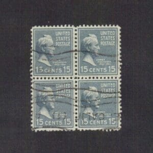 Scott# 820 "JAMES BUCHANAN" BLOCK (4) WITH DUARTE, CA CANCEL