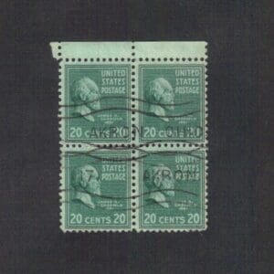 Scott# 825 "JAMES GARFIELD" BLOCK (4) WITH AKRON, OHIO LOCAL CANCEL