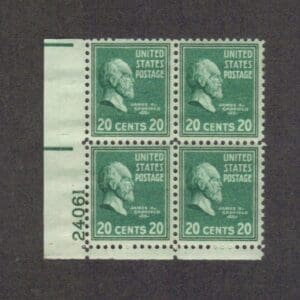 Scott# 825 "GARFIELD" PLATE BLOCK (4) MNH *SEE DETAILS*