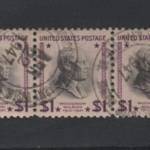 Scott# 832 "WOODROW WILSON" TRIO WITH 1947 DATED MILITARY CANCEL