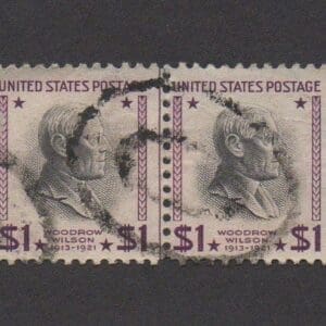 Scott# 832 "WOODROW WILSON" PAIR/ DBL OVAL CANCEL WITH CENTERLINE
